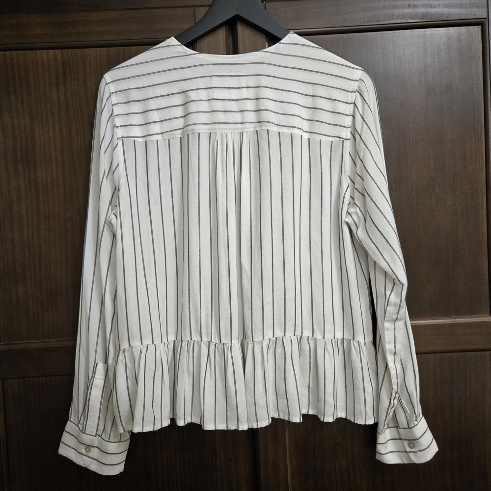 Rails Ruby San Marino Stripe Peplum Button Down Shirt White Black Metallic Large - Picture 3 of 12